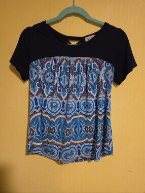 Emi & Joe Women's Size Small Vibrant Blue Bohemian Paisley Print Blouse